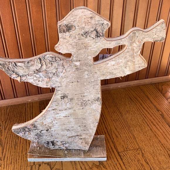 Nwt natural wood angel blowing trumpet wooden statue - Picture 3 of 5